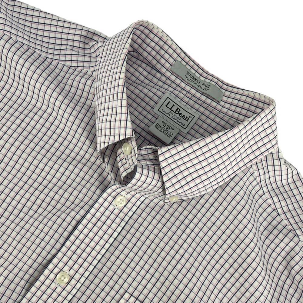 LL Bean Mens Button Down Shirt Long Sleeve Plaid Pink & Blue Stripe Size XL